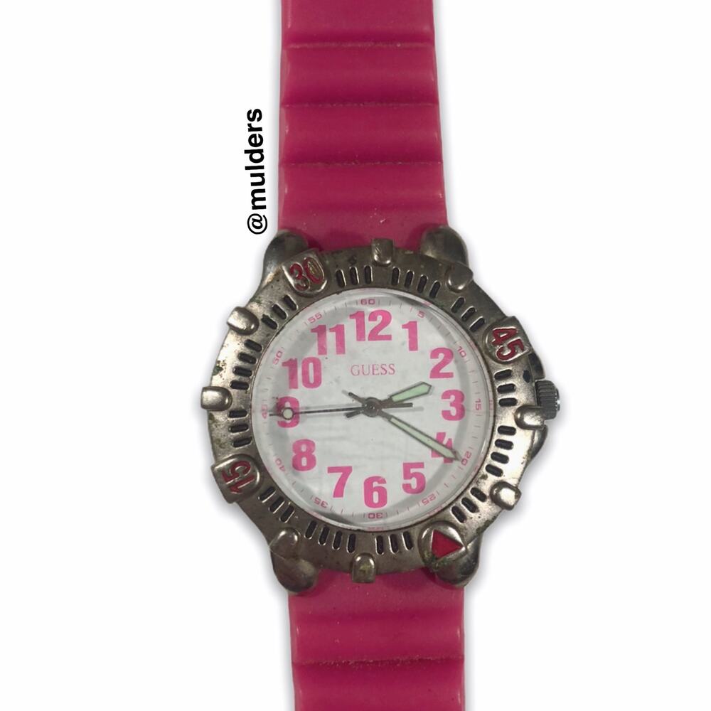 Vintage Guess Pink Rubber Watch - Doesn't Run, For Parts